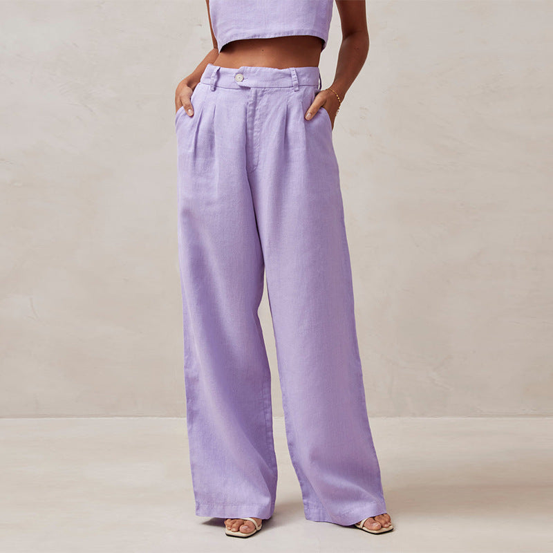Broek met hoge taille en rechte, losse pijpen voor dames