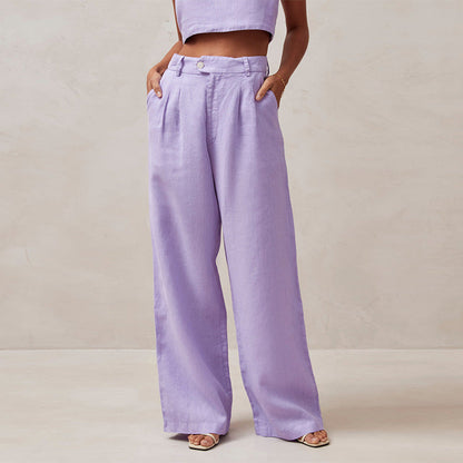 Broek met hoge taille en rechte, losse pijpen voor dames