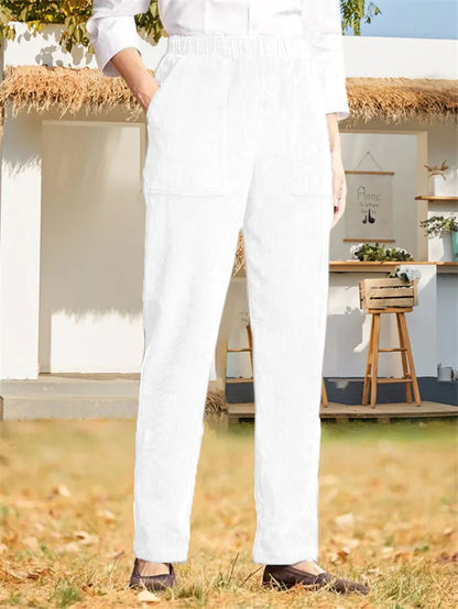 Effen corduroy broek voor dames