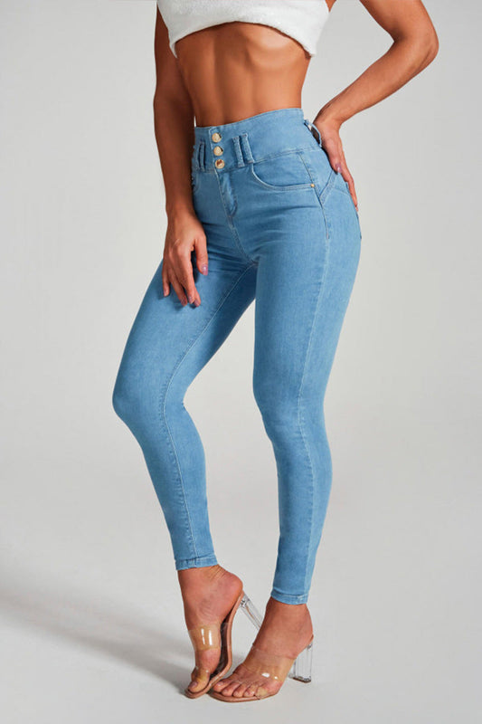 Dames skinny jeans met hoge taille