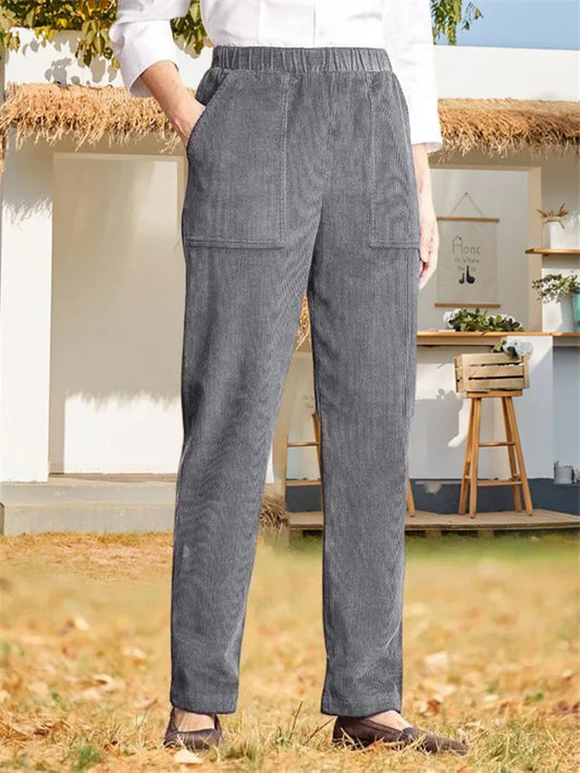 Effen corduroy broek voor dames