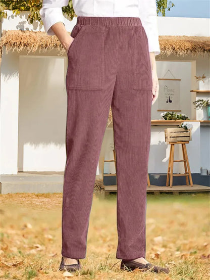 Effen corduroy broek voor dames