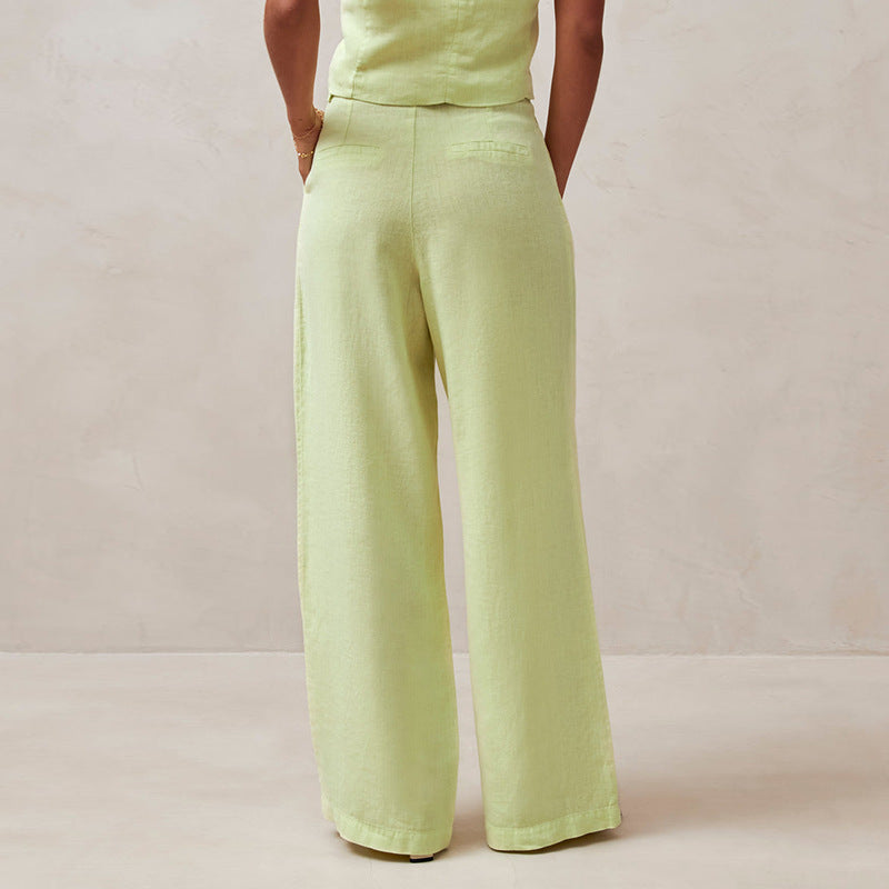 Broek met hoge taille en rechte, losse pijpen voor dames