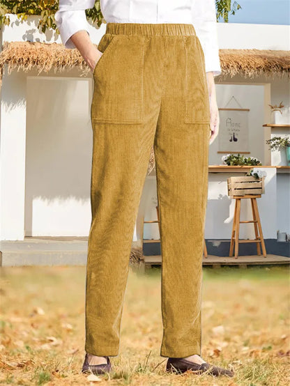 Effen corduroy broek voor dames