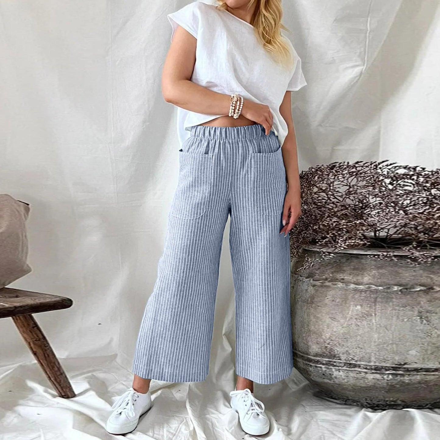 Sophie | Culotte Broek met Strepen | Comfortabel en Stijlvol | Ademend Katoen