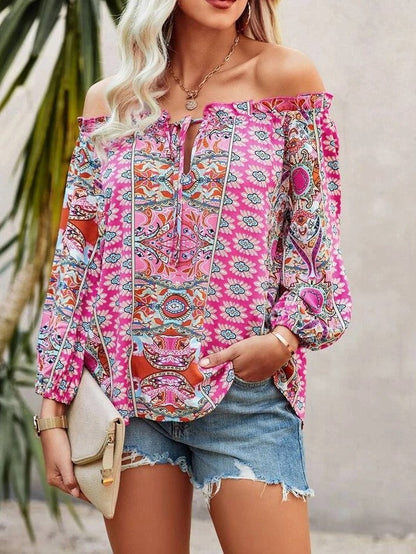 Bohemian bloemenprint shirt met ruches op de schouders