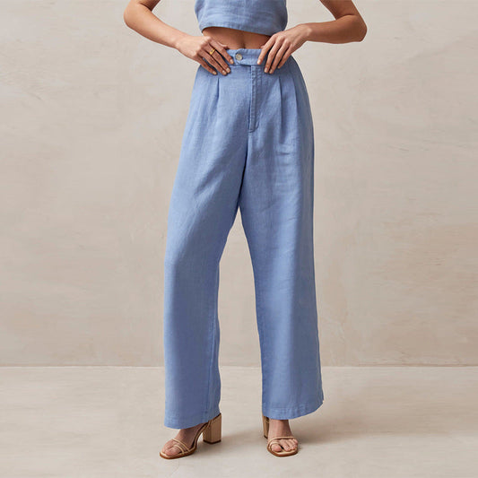Broek met hoge taille en rechte, losse pijpen voor dames