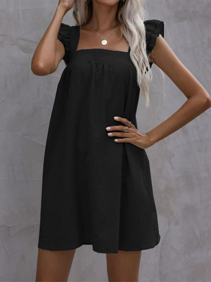 Oakley Zachte effen jurk van katoen en linnen met ruches