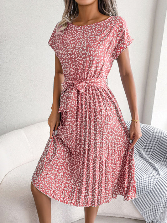 Ora Midijurk met stropdas en bloemenprint Ronde Hals Trapeze