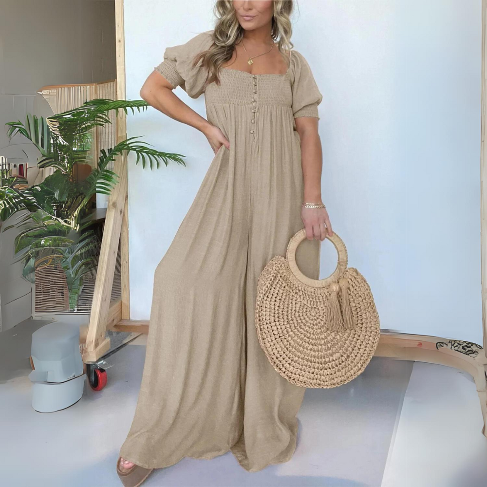 Penelope - Vierkante Hals Jumpsuit met Gedetailleerde Knopen