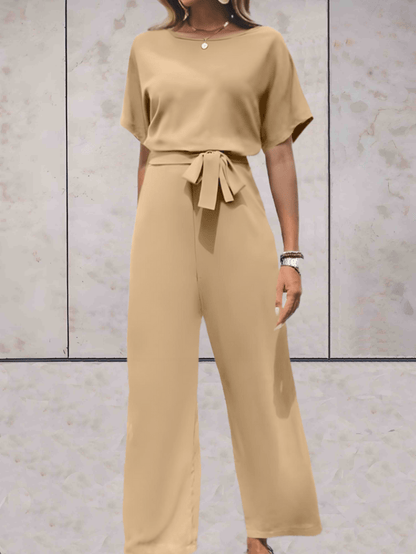 Paige - Effen jumpsuit met korte, wijde mouwen