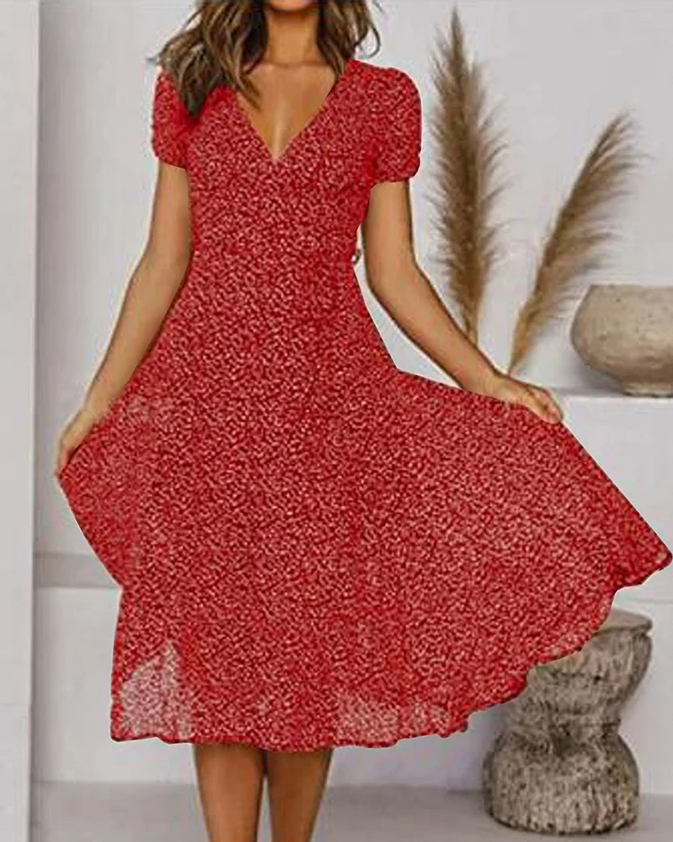 Paloma Vhals jurk met korte mouwen, bedrukt chiffon