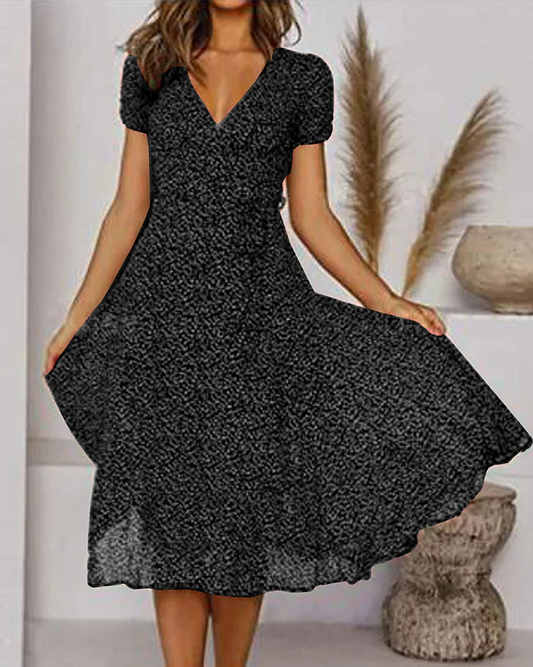 Paloma Vhals jurk met korte mouwen, bedrukt chiffon