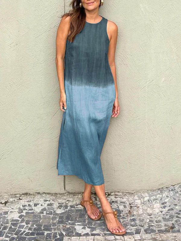 Penelope - Mouwloze maxi-jurk met gelaagde split in tie-dye