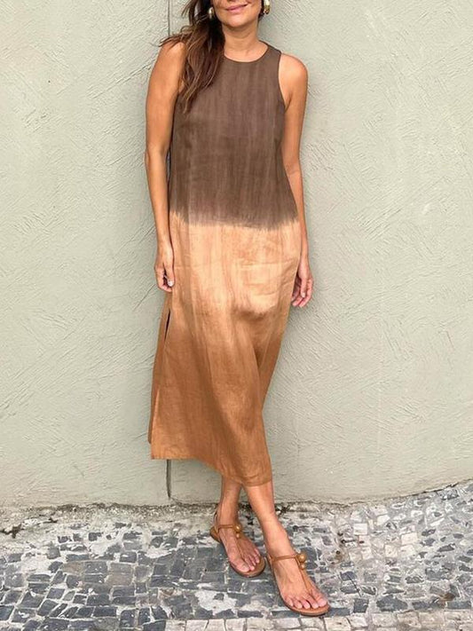 Penelope - Mouwloze maxi-jurk met gelaagde split in tie-dye