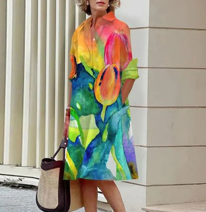 Jandy -Elegante jurk met gekreukt bloemenpatroon