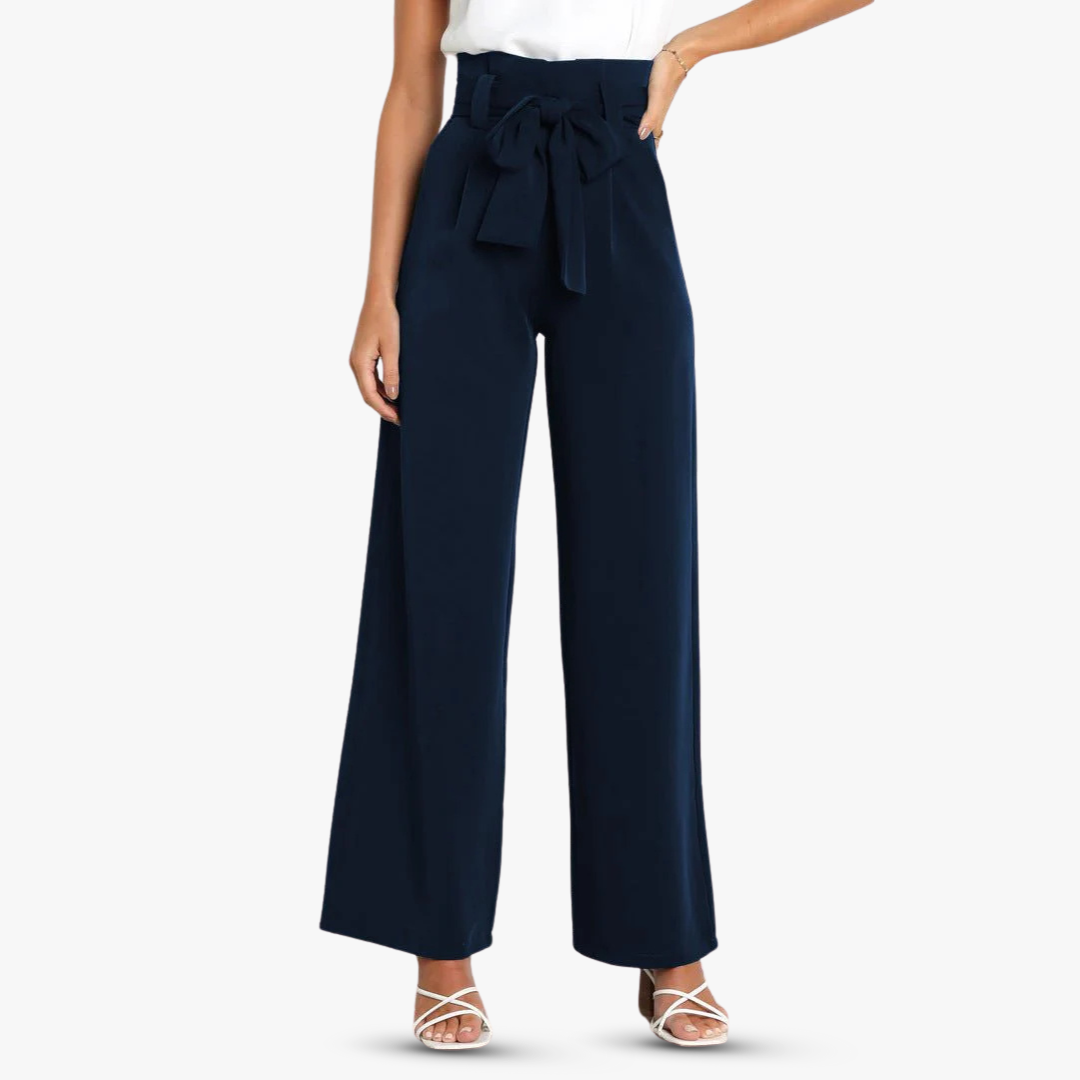 Wijde stoffen broek voor dames met bindceintuur