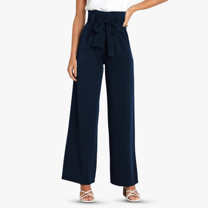 Wijde stoffen broek voor dames met bindceintuur