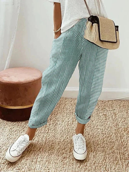 Gestreepte stoffen broek voor dames