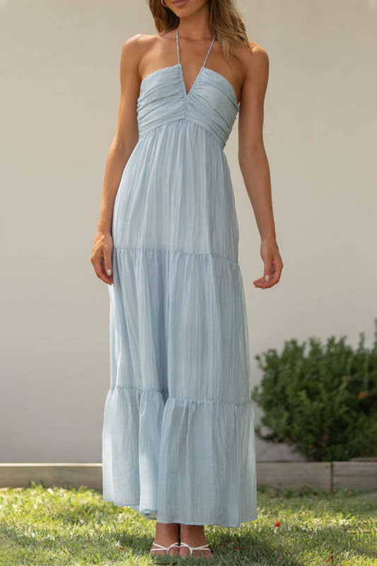 Rasha Elegante en zachte, effen patchwork mouwloze, rugloze jurken