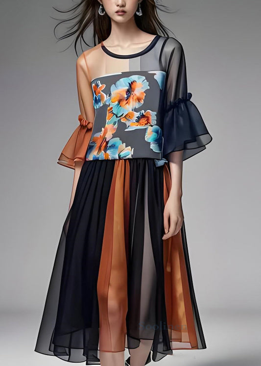 Redy Organza chiffon jurk met kleurblokvouwen