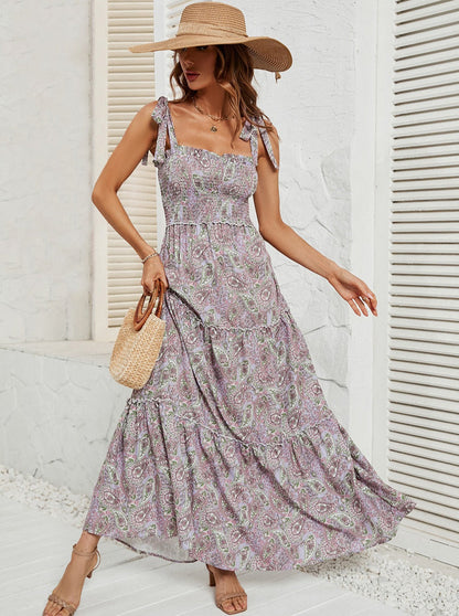 Rivka Casual zomer maxi jurk met strik en vierkante halslijn
