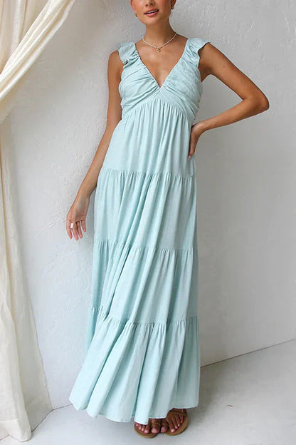 Rosalyn Mouwloze maxi jurk met Vhals en ruches