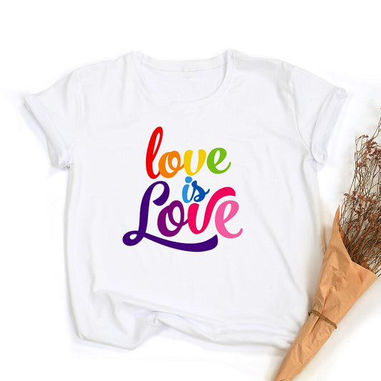 Peace Love Equality Regenboog Grafische T-Shirt | LGBT Trots Retro Zomertop