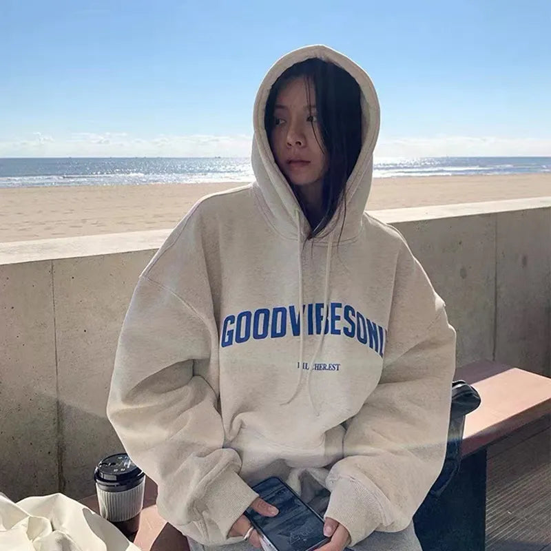 Sharon | Casual warme oversized hoodie met Goodvibe print perfect voor casual dagen