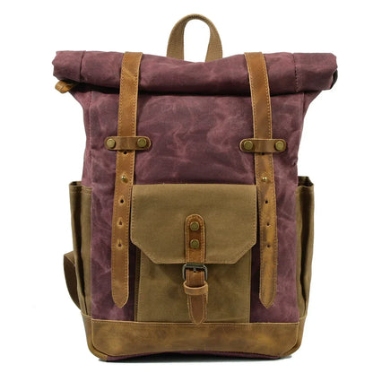 Finn | Stijlvolle Militaire Canvas Rugzak met Roltop voor Wandelen en Laptop