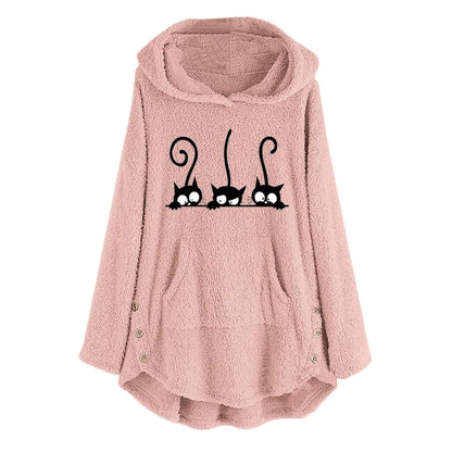 Sharon | Casual warme hoodie met fleece kat borduursel - Ideaal voor herfst/winter