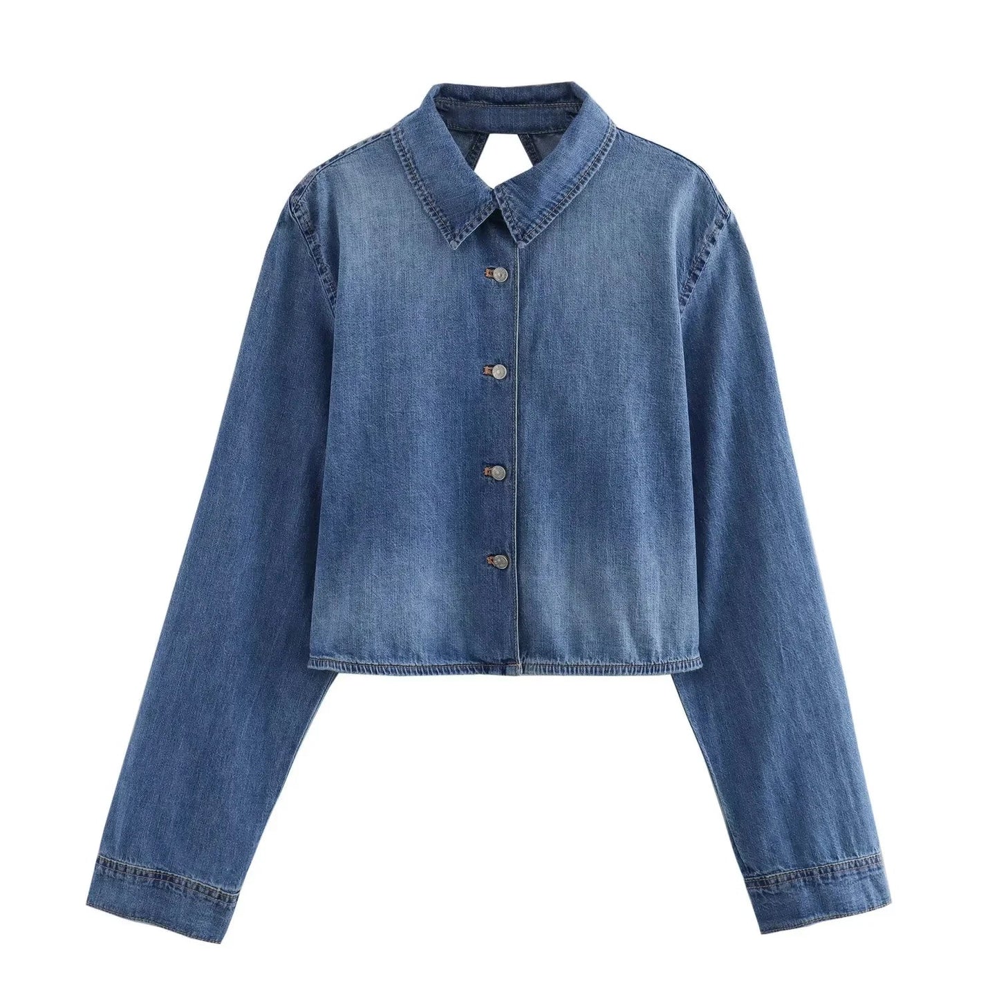 Luana - Gesneden denim jas - Open rug stijl