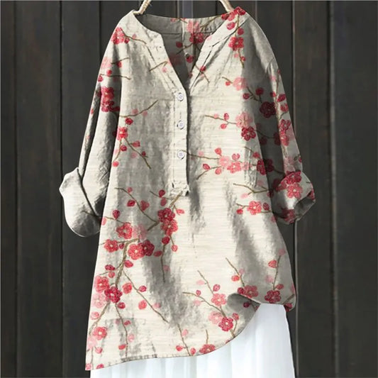 Woubina Blouse | Vrouwen Bloemen ButtonUp Lange Mouw Top