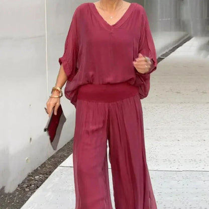Elegante chiffon top met broek tweedelige set