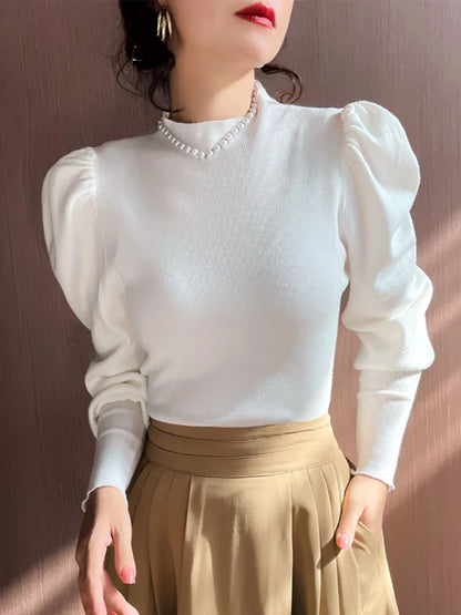 Ronde hals pofblouse met lange mouwen voor dames