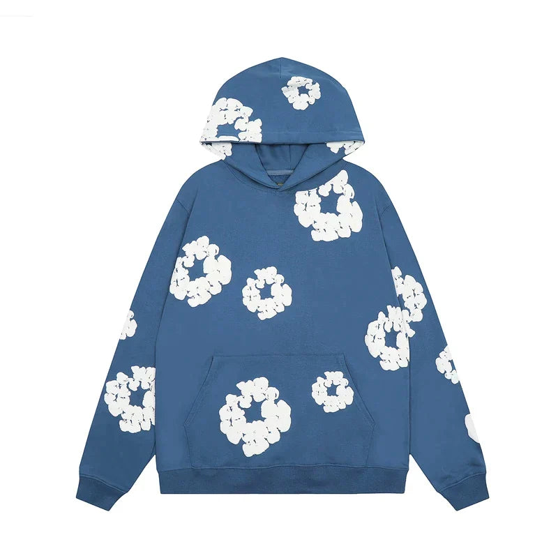 Declan | Denim hoodie met bloemenprint en capuchon