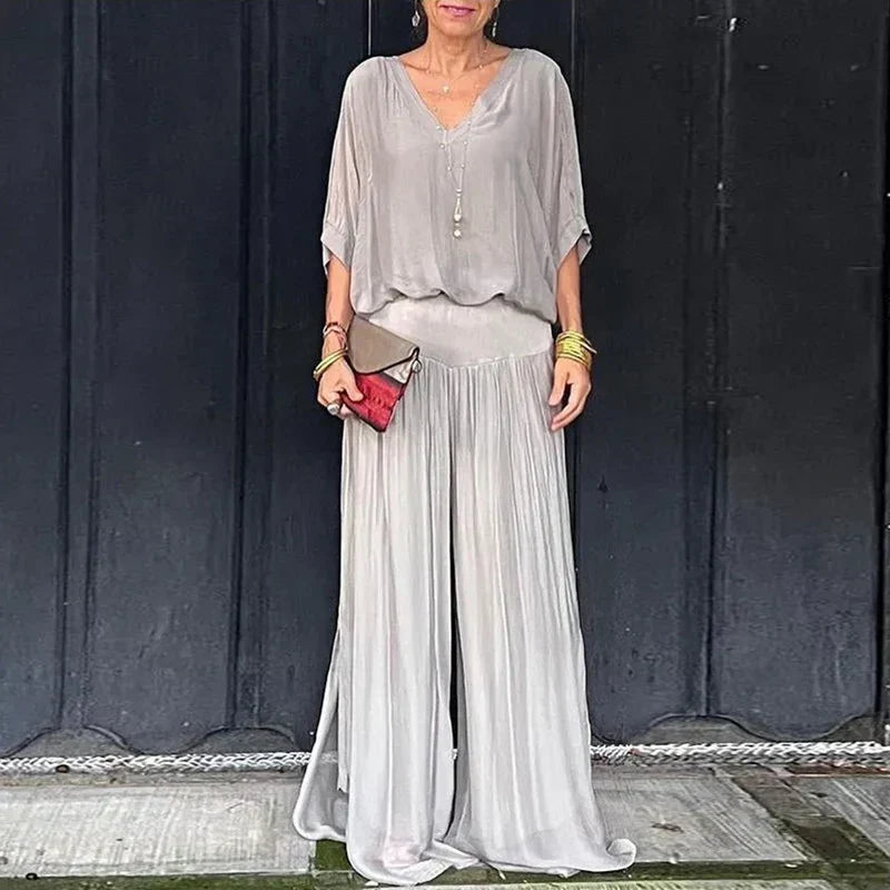 Elegante chiffon top met broek tweedelige set