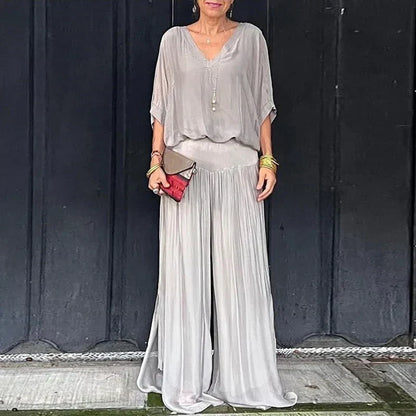 Elegante chiffon top met broek tweedelige set