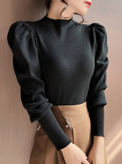 Ronde hals pofblouse met lange mouwen voor dames