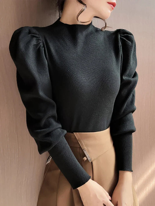 Ronde hals pofblouse met lange mouwen voor dames