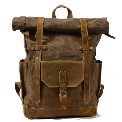 Finn | Stijlvolle Militaire Canvas Rugzak met Roltop voor Wandelen en Laptop