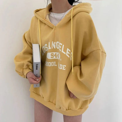 Sharon | Casual Oversized Beige Hoodie Met Los Angeles Print - Ideaal Voor Herfst/Winter