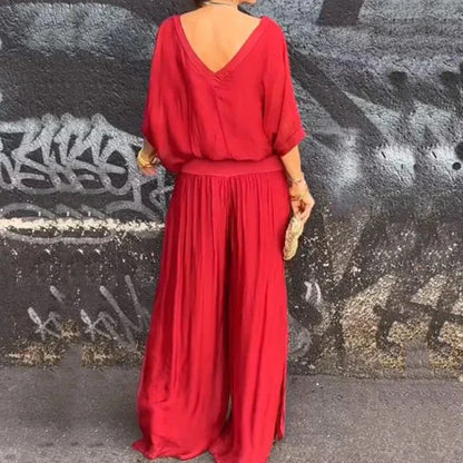 Elegante chiffon top met broek tweedelige set