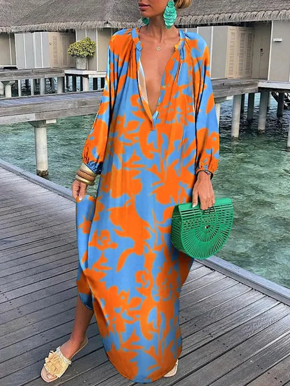 Georgette - Boheemse maxi-jurk met lange mouwen