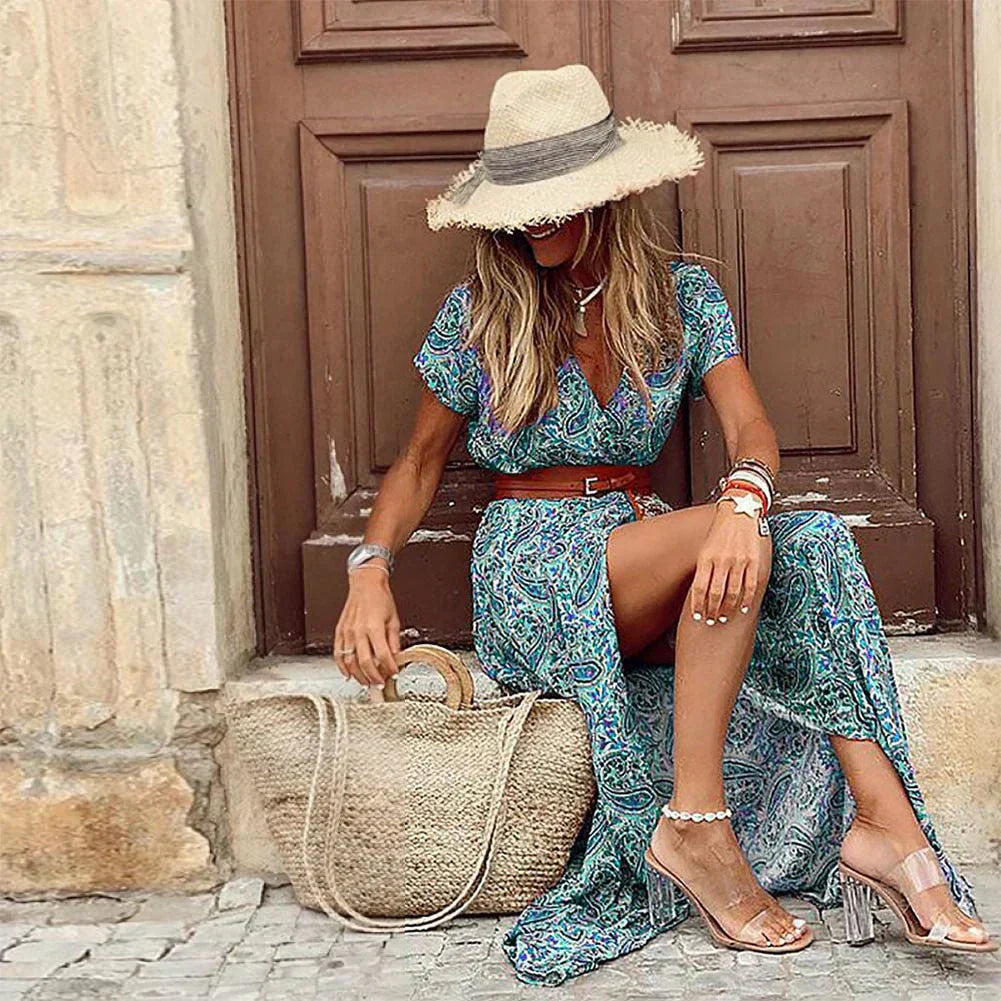 Elegante bohemian jurk met gratis riem