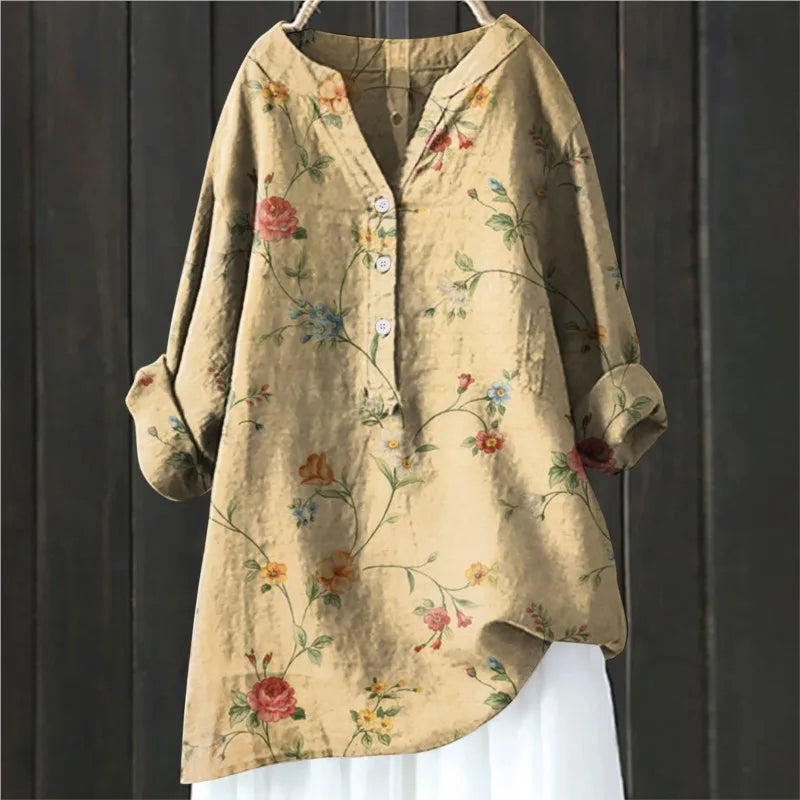 Woubina Blouse | Vrouwen Bloemen ButtonUp Lange Mouw Top