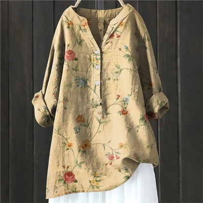 Woubina Blouse | Vrouwen Bloemen ButtonUp Lange Mouw Top