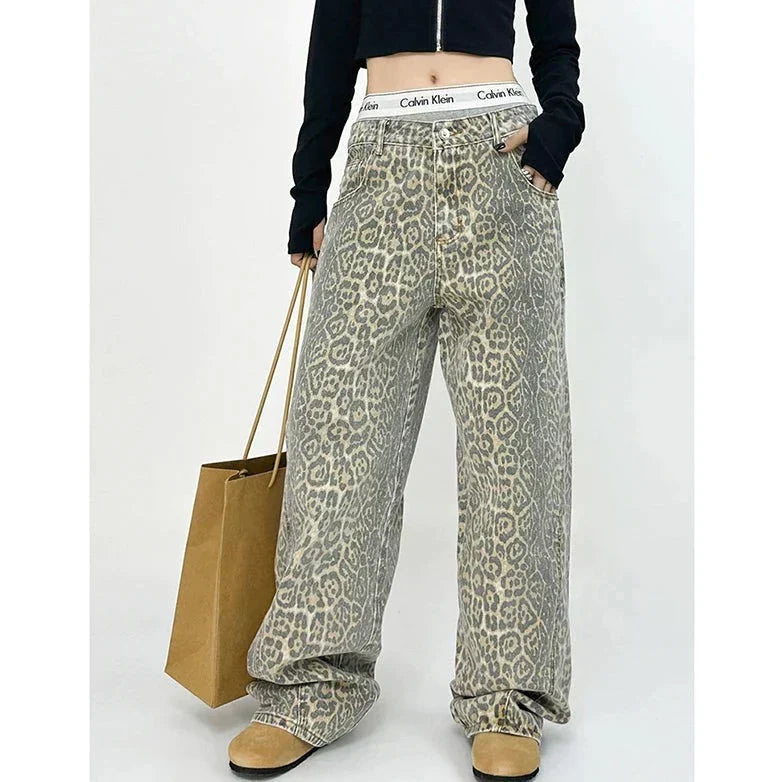 Retro broek met luipaardprint