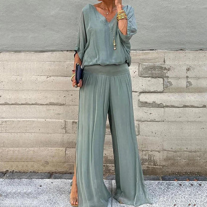 Elegante chiffon top met broek tweedelige set