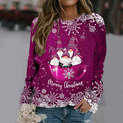 Zorana - Warme trui met ronde hals en Merry Christmas print voor dames